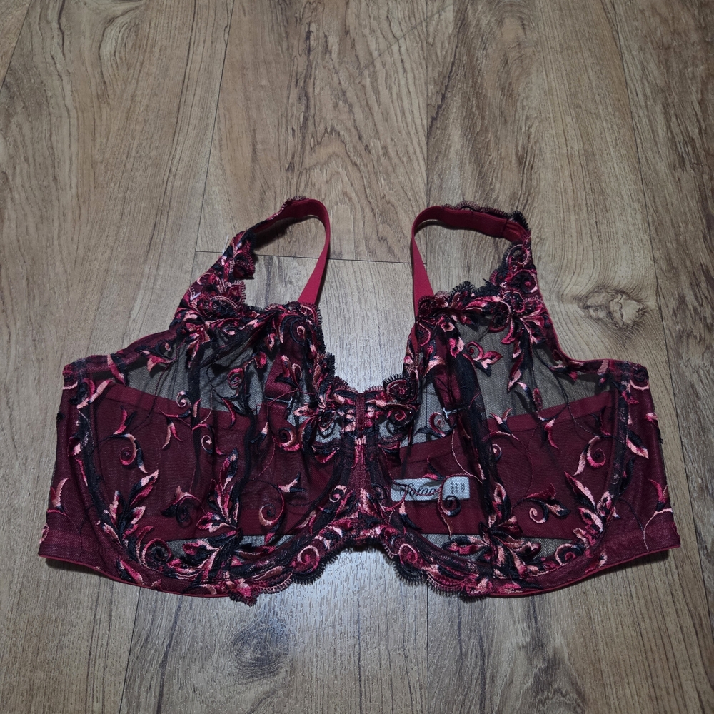 Soma Embroidered Lace Bra - Burgundy and Black